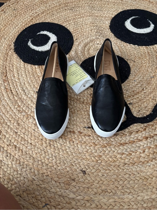 Frye Shoes - Frye Black Leather Slip-On Sneakers with White Sole